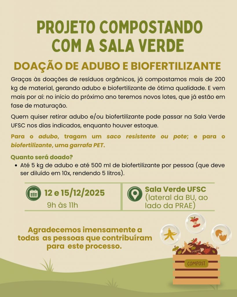 Doação de Adubo e Biofertilizante – Compostando com a Sala Verde UFSC